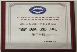 绍兴市金恒德二手车交易市场成功入围2023年度中国二手车交易市场“百强企业”八十强